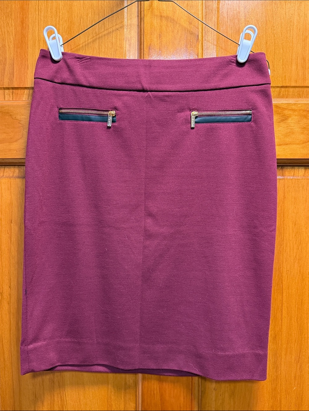 Calvin Klein Wine Pencil Skirt with Front Zip Accents